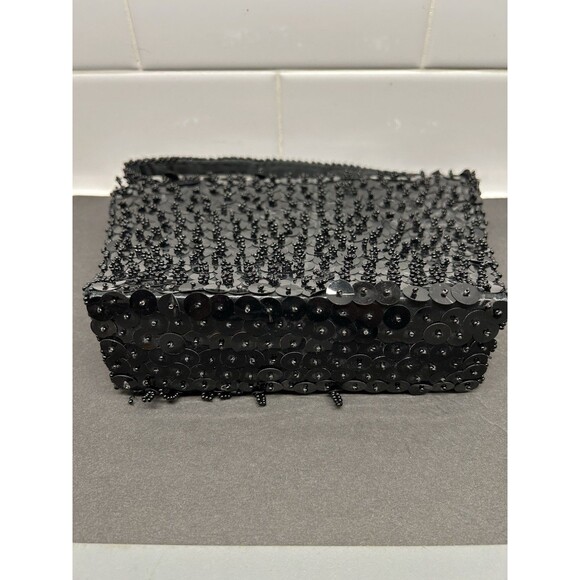 Vintage Black Beaded and Sequins Handbag Made In Hong Kong Evening Bag - Picture 4 of 8
